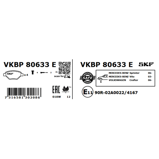 VKBP 80633 E - Bromsbeläggssats, skivbroms 