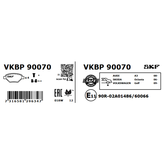 VKBP 90070 - Bromsbeläggssats, skivbroms 