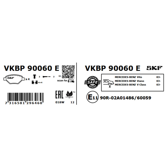 VKBP 90060 E - Piduriklotsi komplekt,ketaspidur 