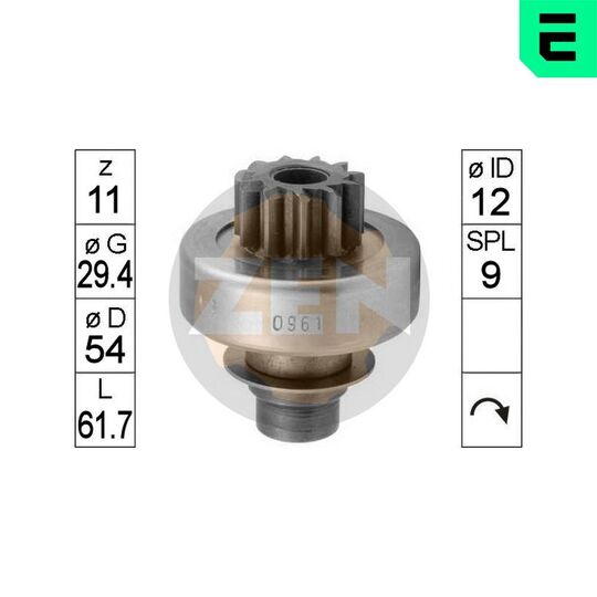 ZN0961 - Frihjulsväxel, startmotor 