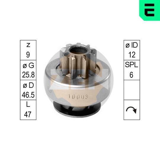 ZN10003 - Frihjulsväxel, startmotor 