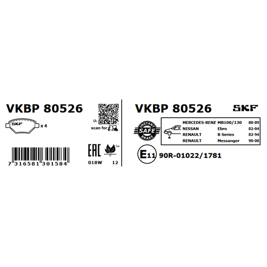 VKBP 80526 - Bromsbeläggssats, skivbroms 