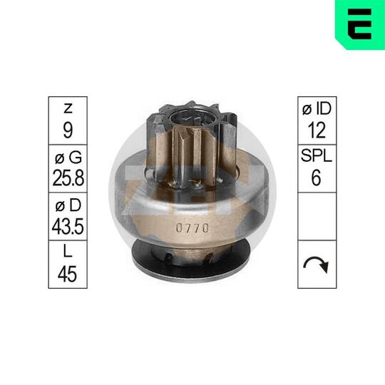 ZN0770 - Frihjulsväxel, startmotor 