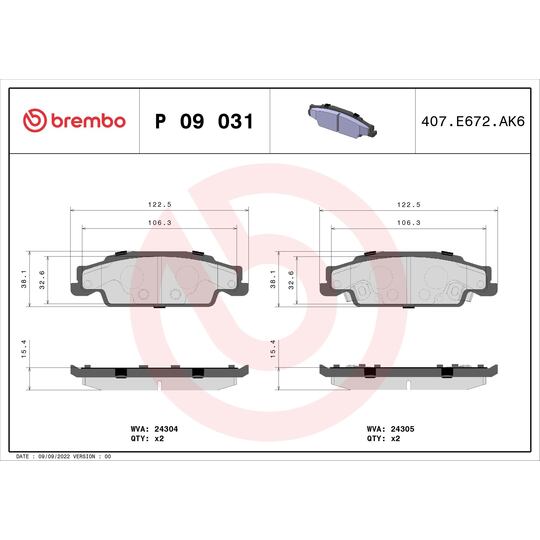 P 09 031 - Brake Pad Set, disc brake 