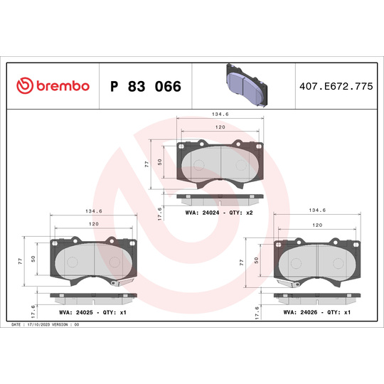 P 83 066X - Brake Pad Set, disc brake 