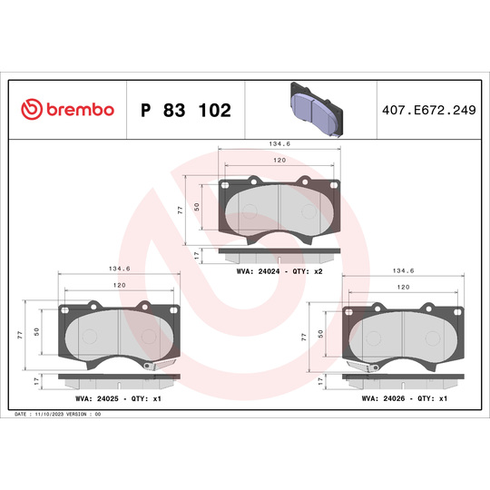 P 83 102X - Brake Pad Set, disc brake 