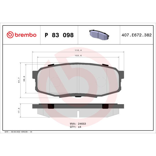 P 83 098X - Brake Pad Set, disc brake 