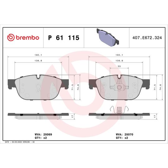 P 61 115X - Brake Pad Set, disc brake 