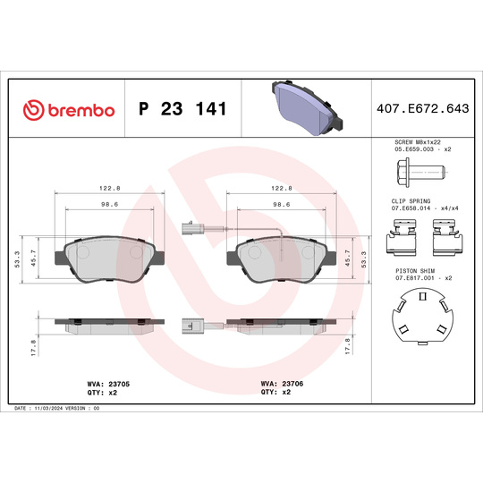 P 23 141X - Brake Pad Set, disc brake 