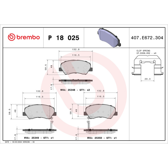 P 18 025X - Brake Pad Set, disc brake 