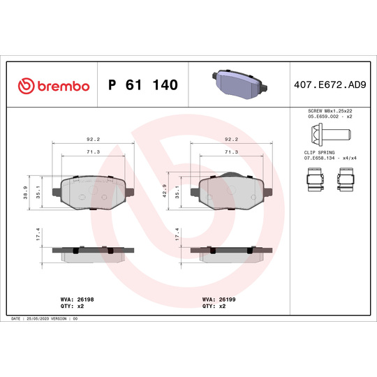 P 61 140 - Brake Pad Set, disc brake 