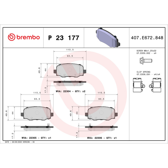 P 23 177X - Brake Pad Set, disc brake 