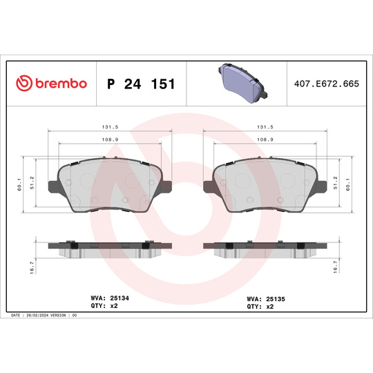 P 24 151X - Brake Pad Set, disc brake 