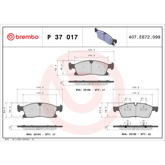 P 37 017X - Brake Pad Set, disc brake 