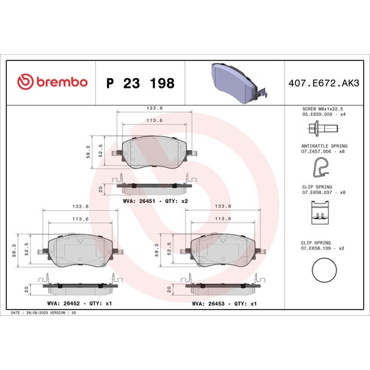 P 23 198 - Brake Pad Set, disc brake 