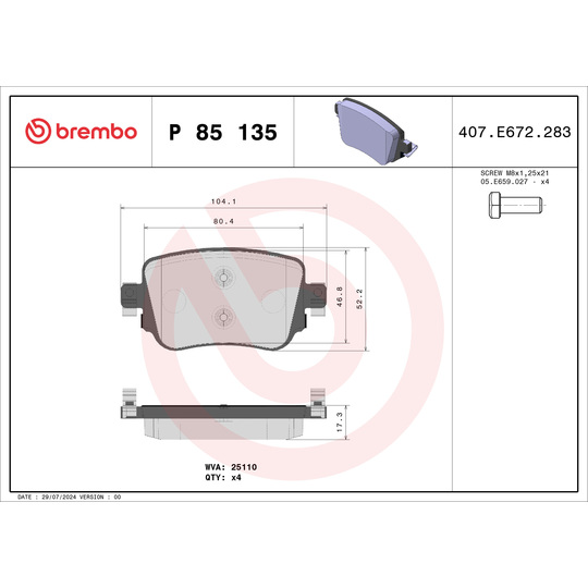 P 85 135X - Brake Pad Set, disc brake 