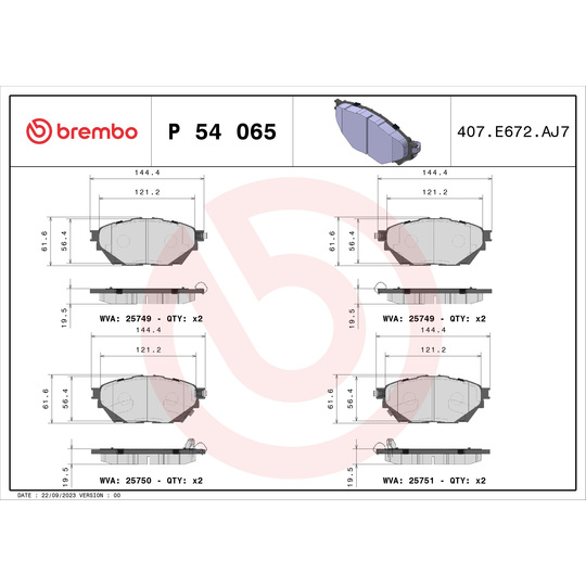 P 54 065 - Brake Pad Set, disc brake 