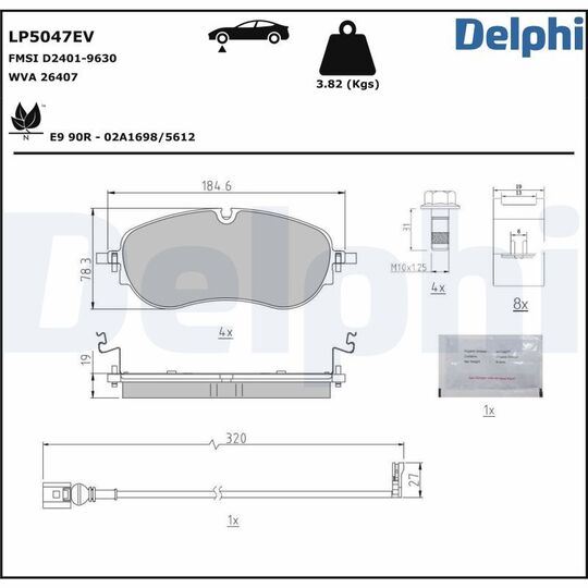 LP5047EV - Piduriklotsi komplekt, ketaspidur 