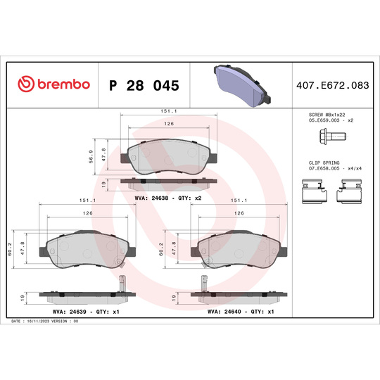 P 28 045X - Brake Pad Set, disc brake 