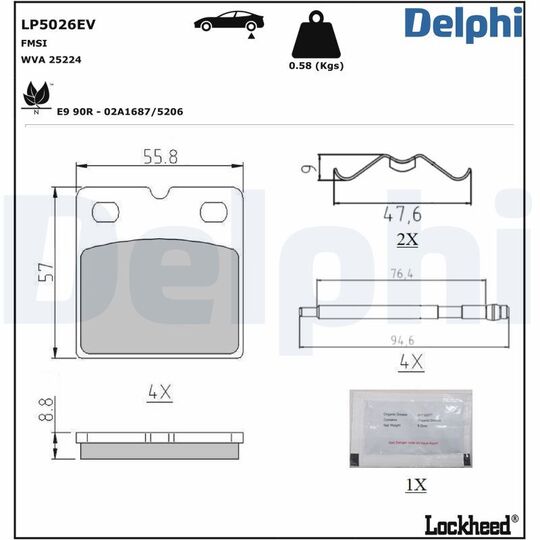 LP5026EV - Piduriklotsi komplekt, ketaseisupidur 