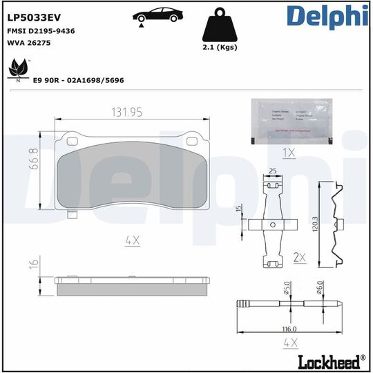 LP5033EV - Piduriklotsi komplekt, ketaspidur 