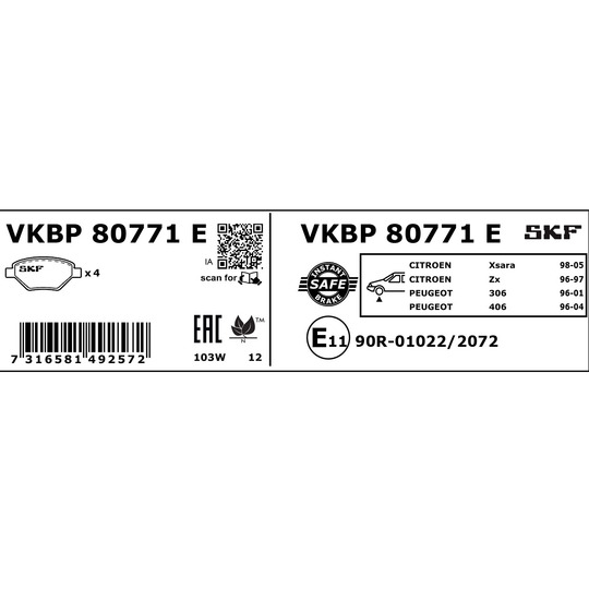 VKBP 80771 E - Bromsbeläggssats, skivbroms 