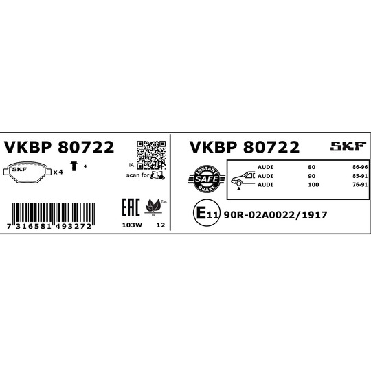 VKBP 80722 - Brake Pad Set, disc brake 