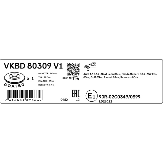 VKBD 80309 V1 - Brake Disc 