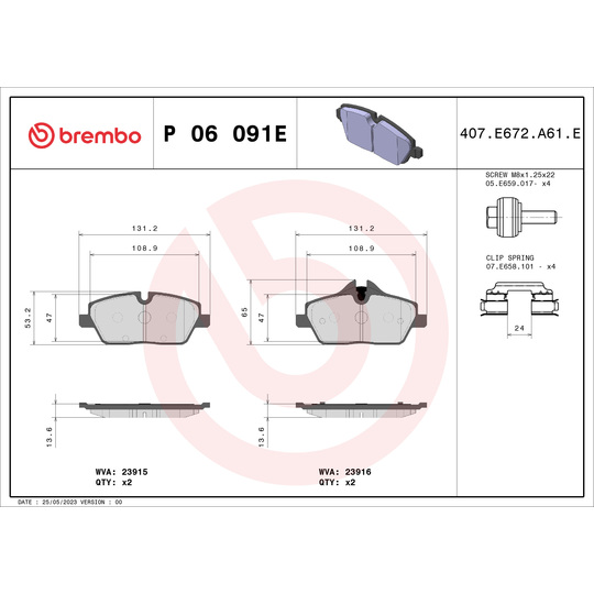 P 06 091E - Brake Pad Set, disc brake 