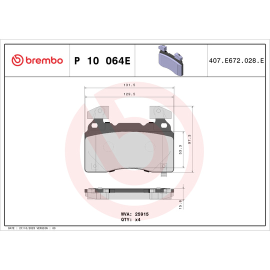 P 10 064E - Brake Pad Set, disc brake 