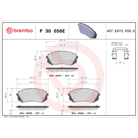 P 30 056E - Brake Pad Set, disc brake 