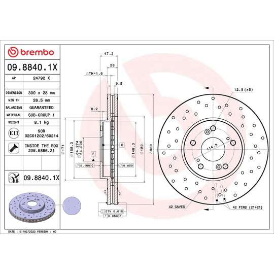 09.8840.1X - Brake Disc 