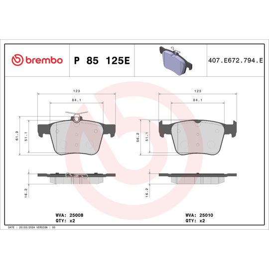 P 85 125E - Brake Pad Set, disc brake 