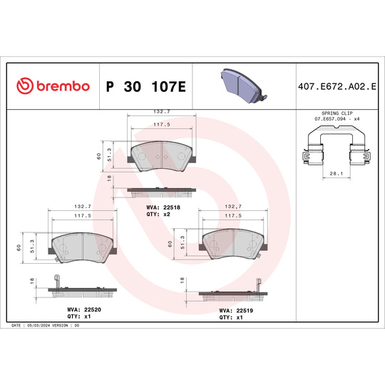 P 30 107E - Brake Pad Set, disc brake 