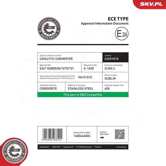 62SKV018 - Catalytic Converter 