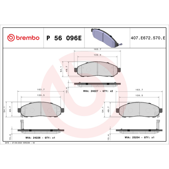 P 56 096E - Brake Pad Set, disc brake 