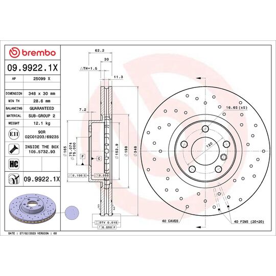 09.9922.1X - Brake Disc 