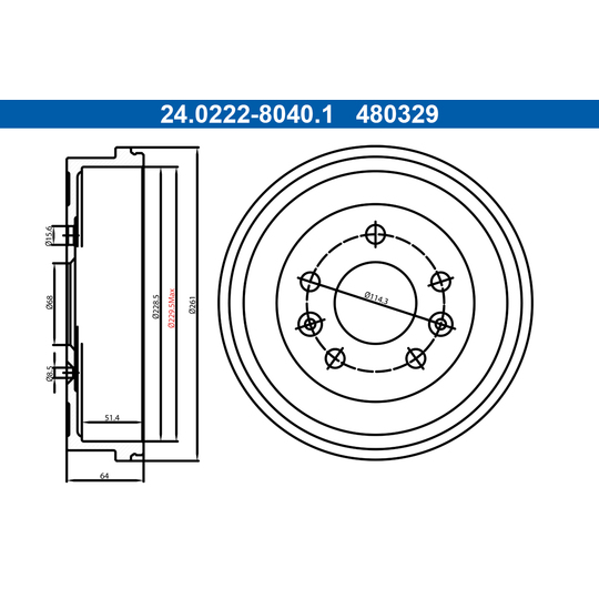 24.0222-8040.1 - Brake Drum 