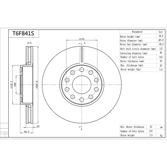 T6F841S - Brake Disc 