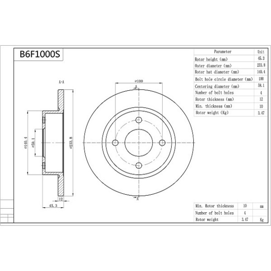 B6F1000S - Brake Disc 