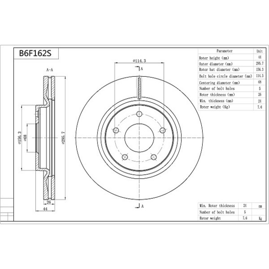 B6F162S - Brake Disc 