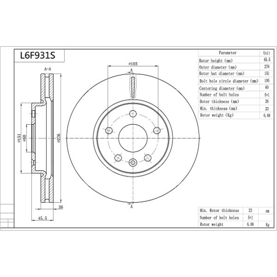 L6F931S - Brake Disc 