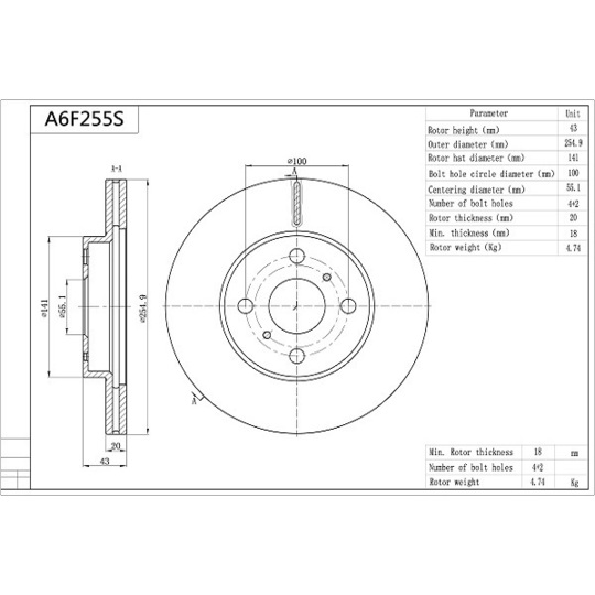 A6F255S - Brake Disc 