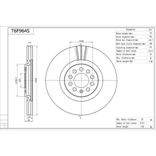 T6F964S - Brake Disc 