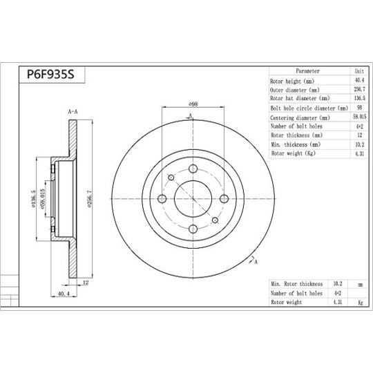 P6F935S - Brake Disc 