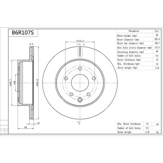 B6R107S - Brake Disc 