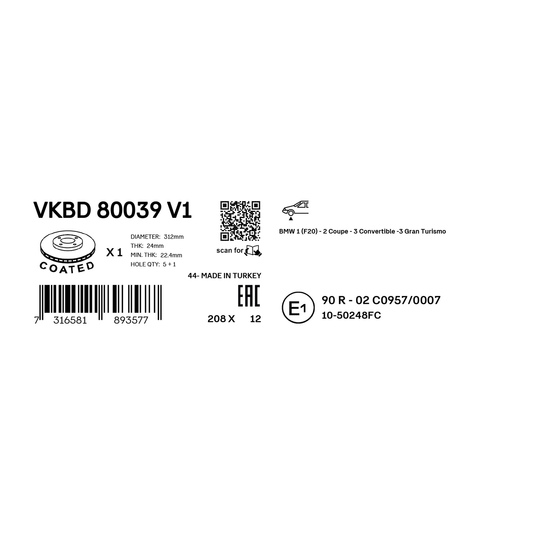 VKBD 80039 V1 - Brake Disc 