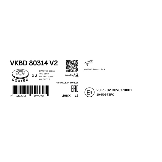 VKBD 80314 V2 - Brake Disc 