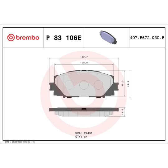 P 83 106E - Brake Pad Set, disc brake 